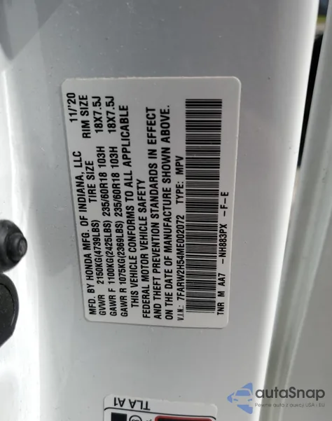 2021 Honda Cr-V Ex z USA, uszkodzony, nr VIN 7FARW2H54ME002072